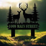 Personalized Deer Metal Address Sign - Custom House Number Plaque for Outdoor Decoration - Rustic Metal Sign for Yard