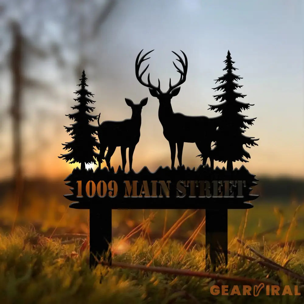 Personalized Deer Metal Address Sign - Custom House Number Plaque for Outdoor Decoration - Rustic Metal Sign for Yard