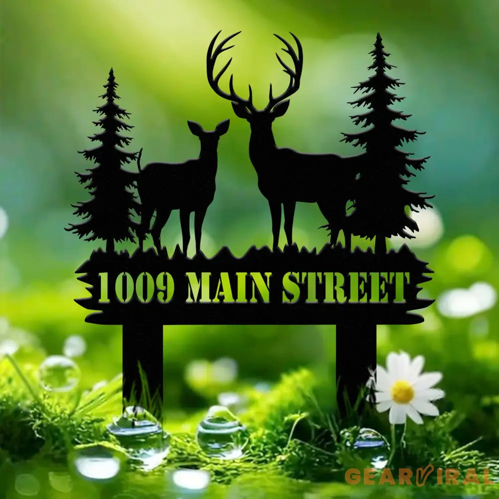Personalized Deer Metal Address Sign - Custom House Number Plaque for Outdoor Decoration - Rustic Metal Sign for Yard
