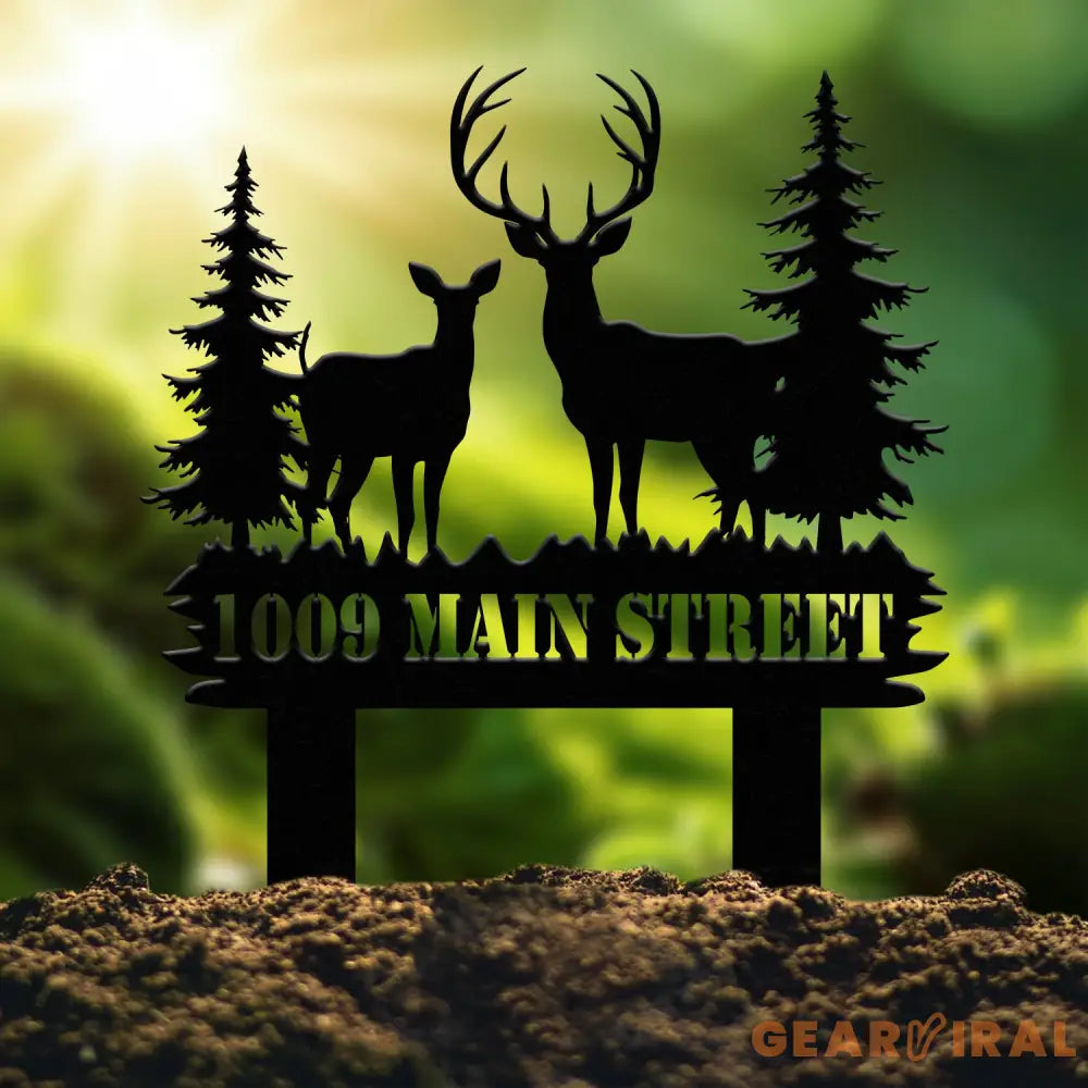 Personalized Deer Metal Address Sign - Custom House Number Plaque for Outdoor Decoration - Rustic Metal Sign for Yard