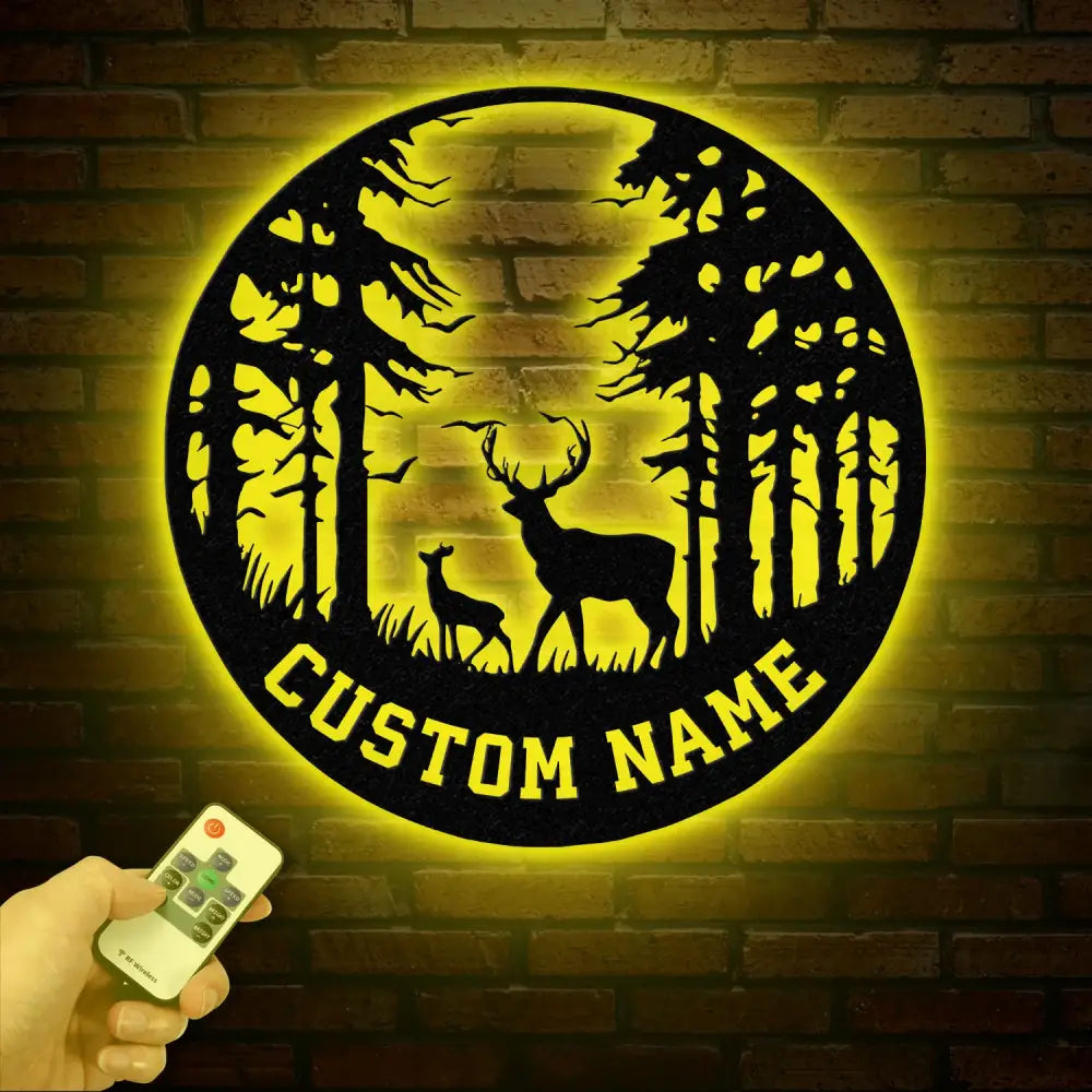 Personalized Deer Metal Cabin Sign with Led Lights Custom Deer Forest Metal Sign Last Name Sign Deer Sign Cabin Sign