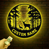Personalized Deer Metal Cabin Sign with Led Lights Custom Deer Forest Metal Sign Last Name Sign Deer Sign Cabin Sign
