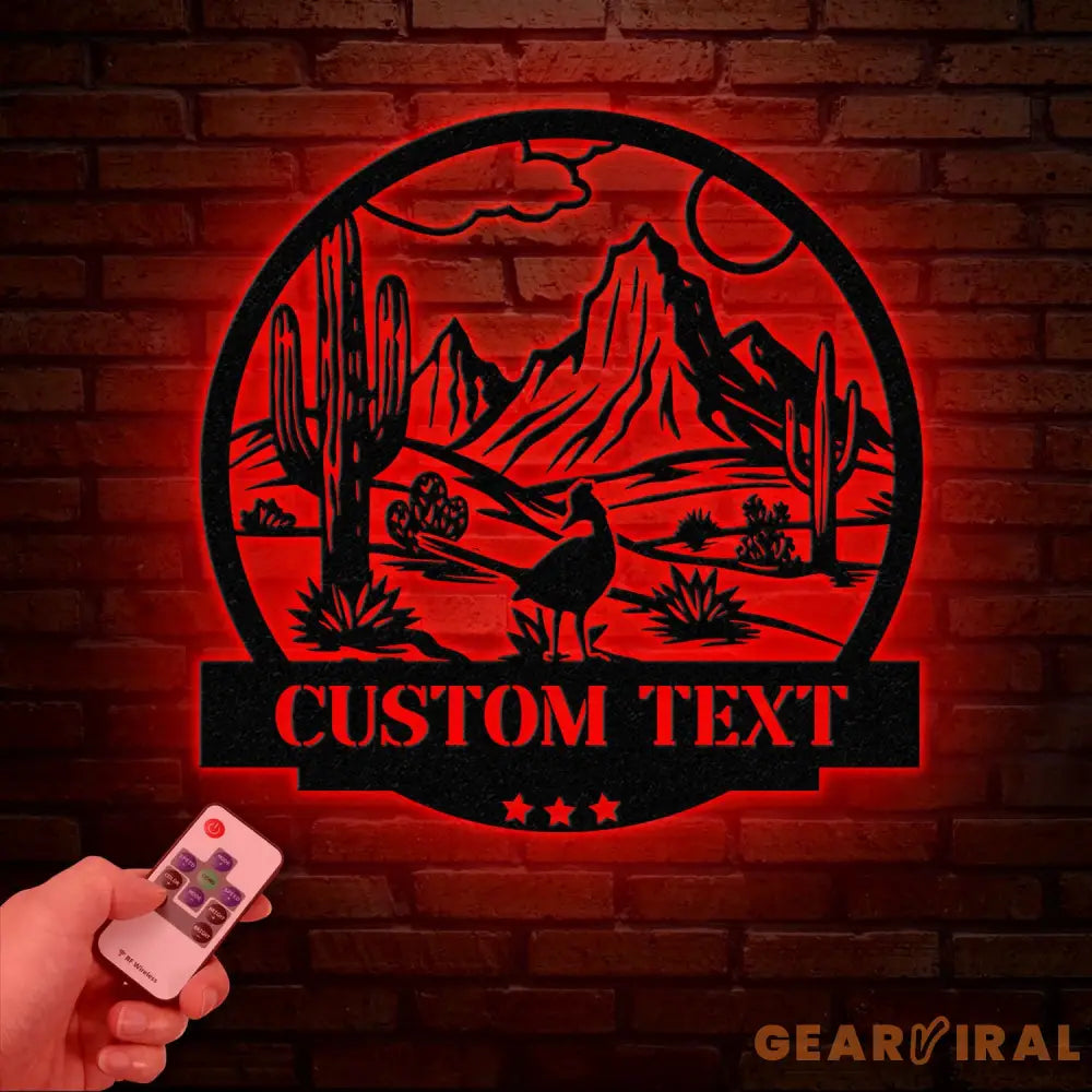 Personalized Desert Cactus with Roadrunner Metal Sign Custom Western Landscape Wall Art Ranch Decor Cactus Mountain