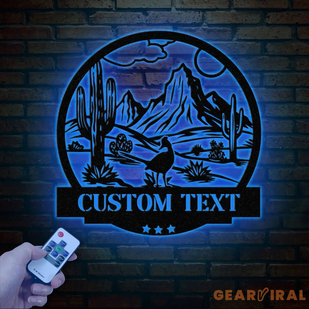 Personalized Desert Cactus with Roadrunner Metal Sign Custom Western Landscape Wall Art Ranch Decor Cactus Mountain