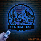 Personalized Desert Cactus with Roadrunner Metal Sign Custom Western Landscape Wall Art Ranch Decor Cactus Mountain