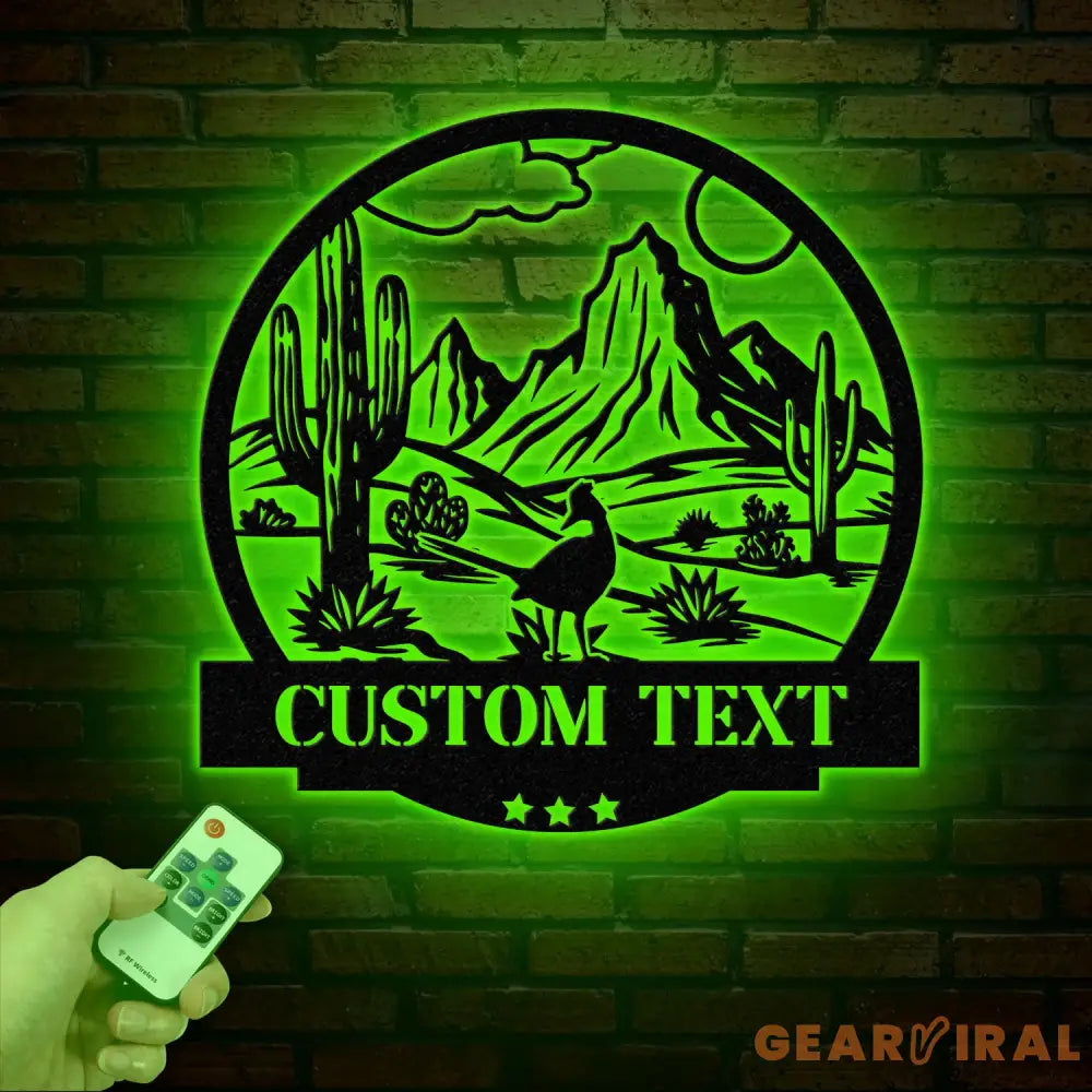 Personalized Desert Cactus with Roadrunner Metal Sign Custom Western Landscape Wall Art Ranch Decor Cactus Mountain