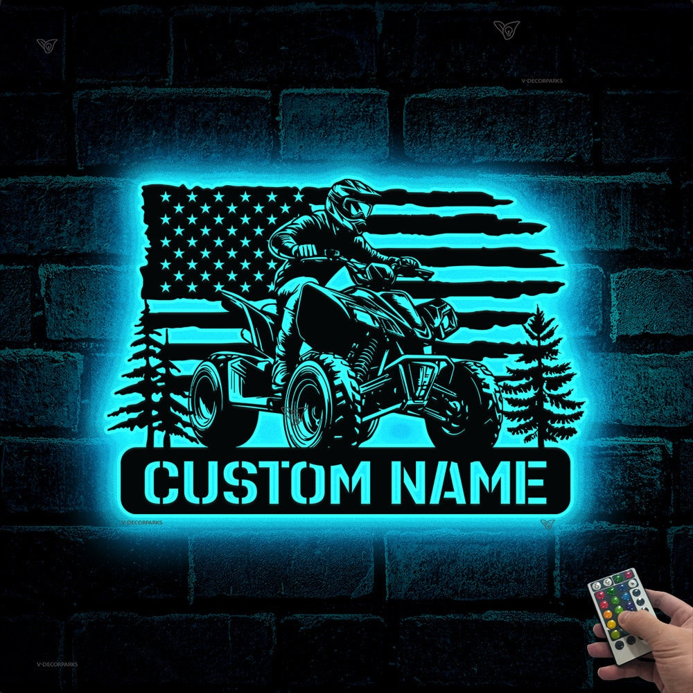 Personalized Dirt Bike Name Sign - Custom Quad Biker Metal Wall Art LED Light - All Terrain Vehicle ATV 4 Wheels Home Decor - Rider Decoration | GearViral