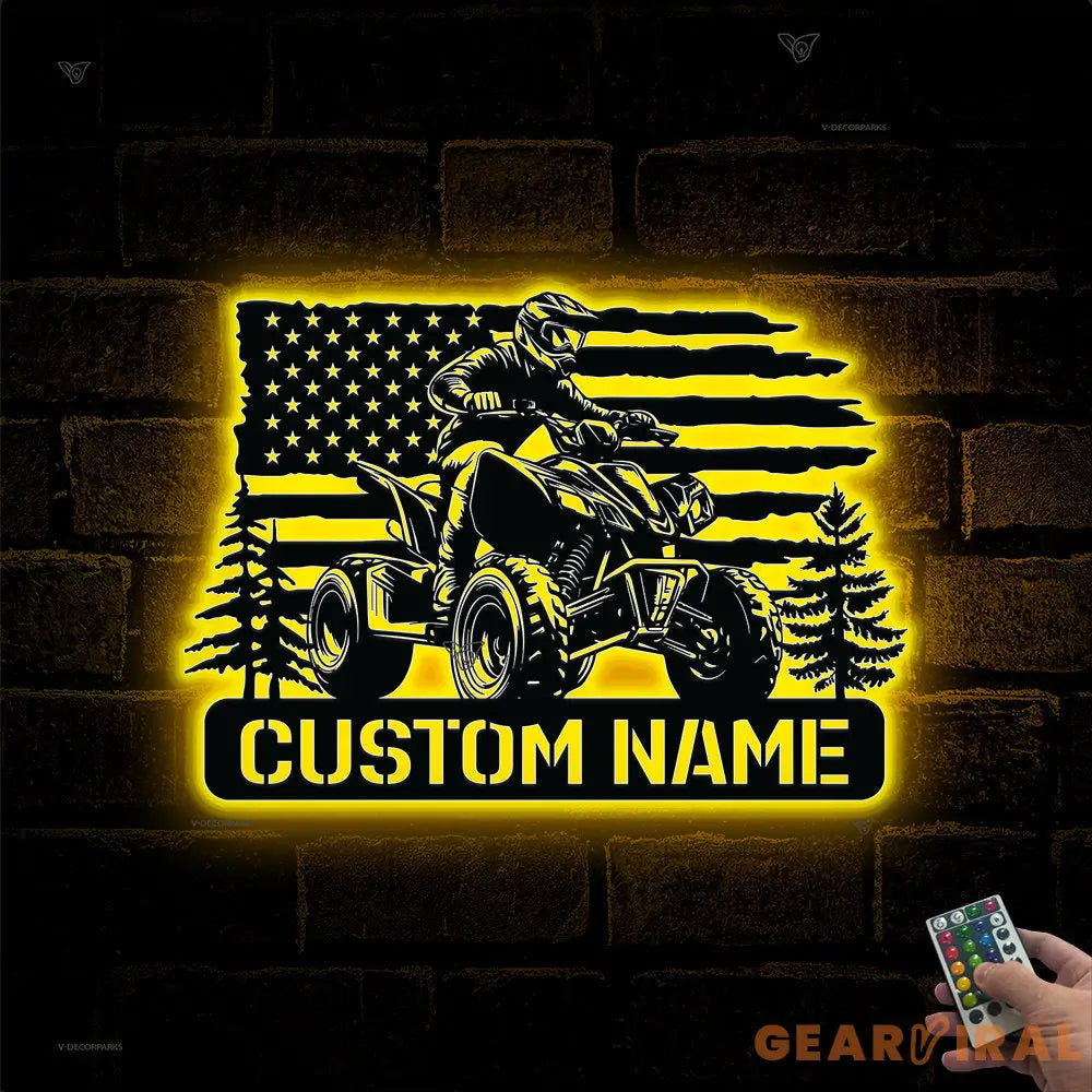 Personalized Dirt Bike Name Sign - Custom Quad Biker Metal Wall Art LED Light - All Terrain Vehicle ATV 4 Wheels Home