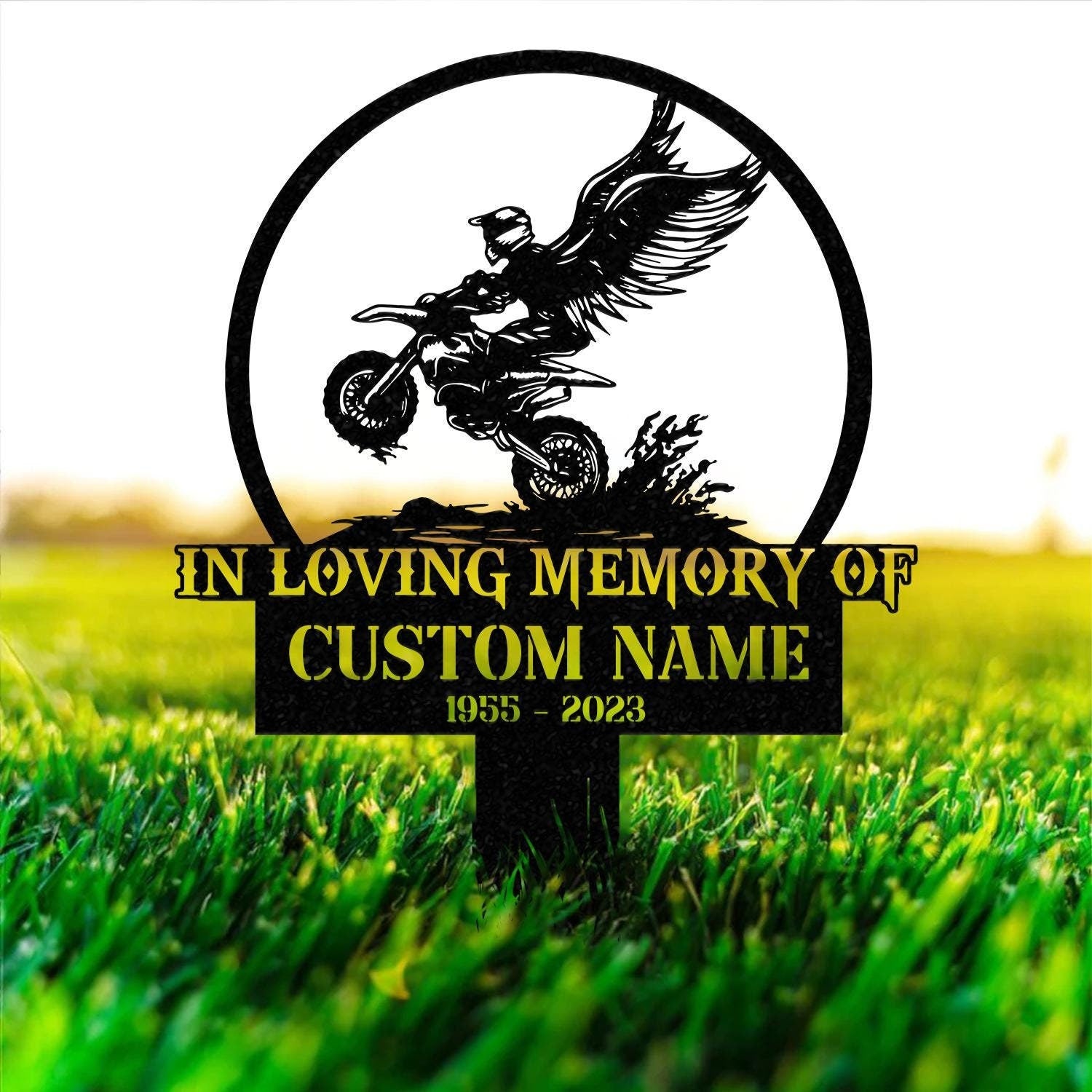 Personalized Dirtbike Motocross Biker Memorial Stake, Personalized Biker Name Sign, Metal Stake, Sympathy Sign, Grave Marker, Remembrance Stake