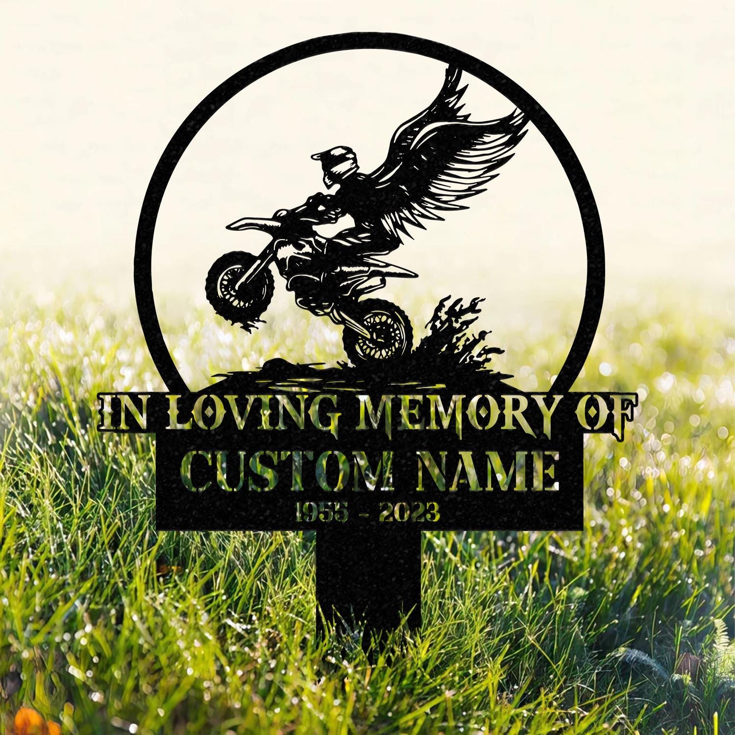 Personalized Dirtbike Motocross Biker Memorial Stake, Personalized Biker Name Sign, Metal Stake, Sympathy Sign, Grave Marker, Remembrance Stake