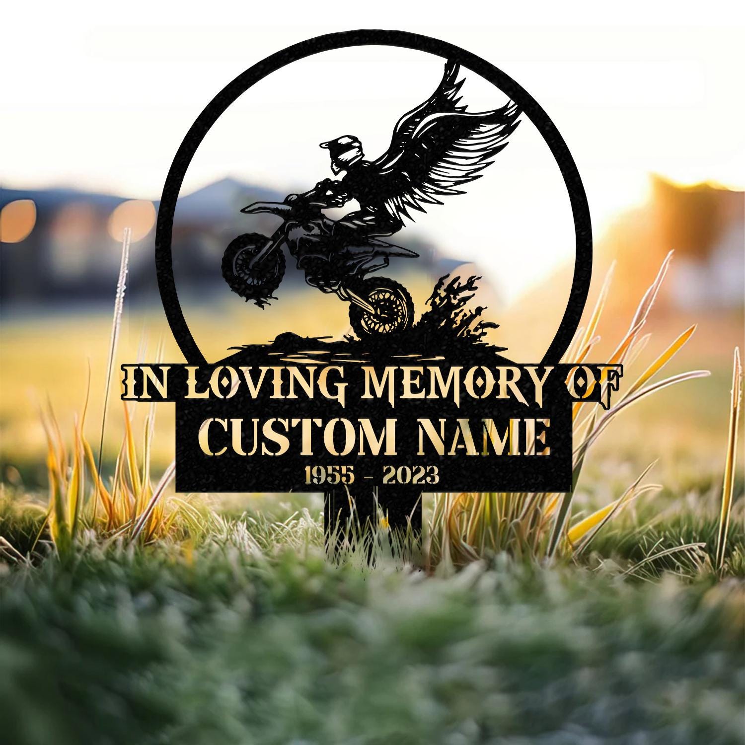 Personalized Dirtbike Motocross Biker Memorial Stake, Personalized Biker Name Sign, Metal Stake, Sympathy Sign, Grave Marker, Remembrance Stake