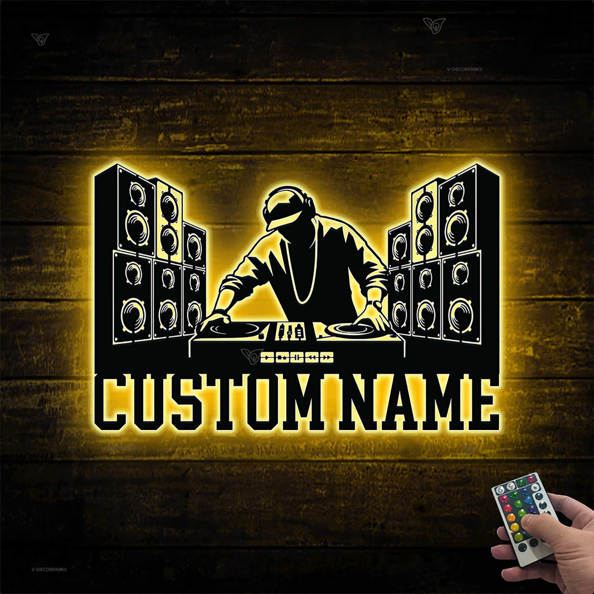 Personalized DJ Disc Jockey Music Metal Wall Art With Led Lights Custom Deejay Headphones Name Sign Home Decor Dee Jay Music Club Decoration | GearViral