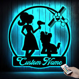 Personalized Dog Grooming Hair Salon Metal Wall Art LED Light - Custom Groomer Name Sign Home Decor - Pet Grooming Decoration Christmas Gift | GearViral