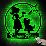 Personalized Dog Grooming Hair Salon Metal Wall Art LED Light - Custom Groomer Name Sign Home Decor - Pet Grooming Decoration Christmas Gift | GearViral