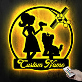Personalized Dog Grooming Hair Salon Metal Wall Art LED Light - Custom Groomer Name Sign Home Decor - Pet Grooming Decoration Christmas Gift | GearViral