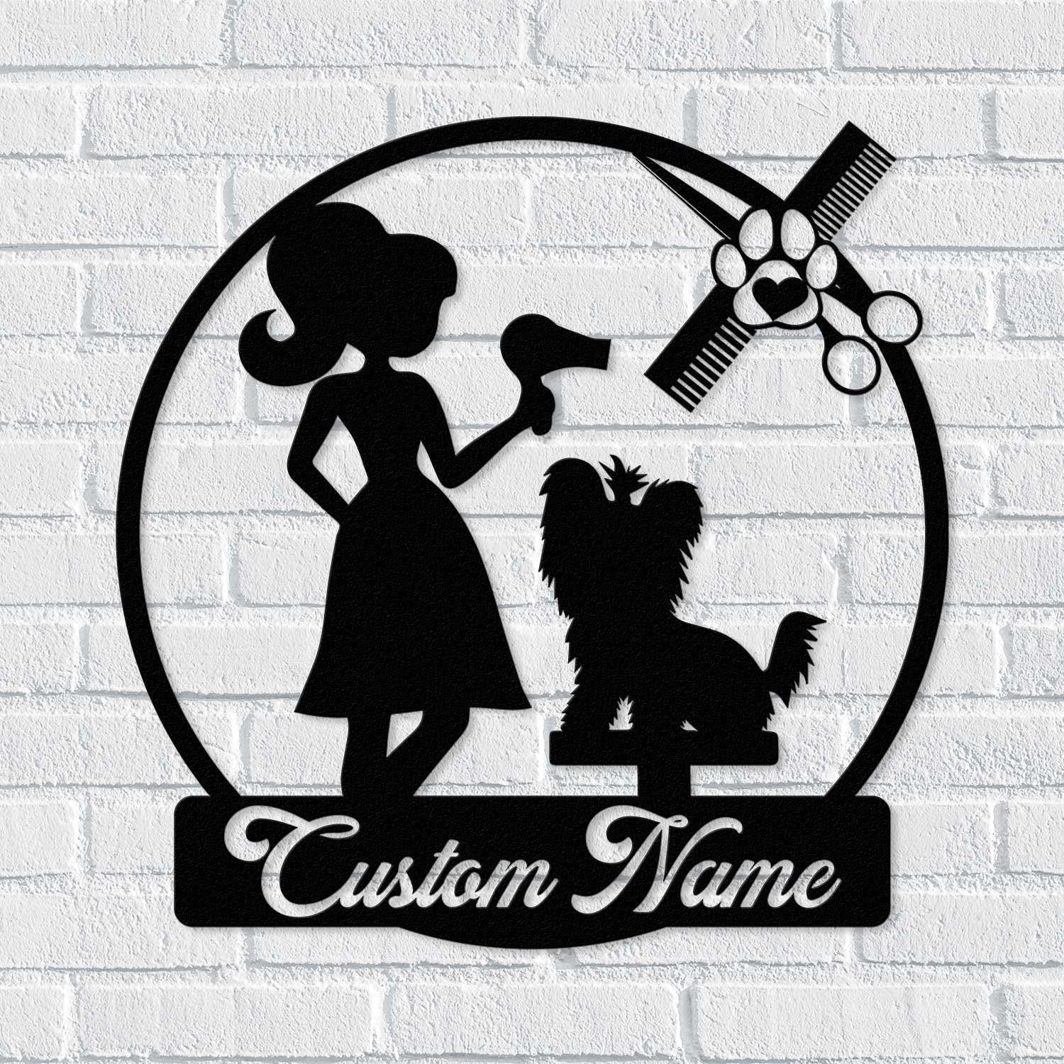 Personalized Dog Grooming Hair Salon Metal Wall Art LED Light - Custom Groomer Name Sign Home Decor - Pet Grooming Decoration Christmas Gift | GearViral