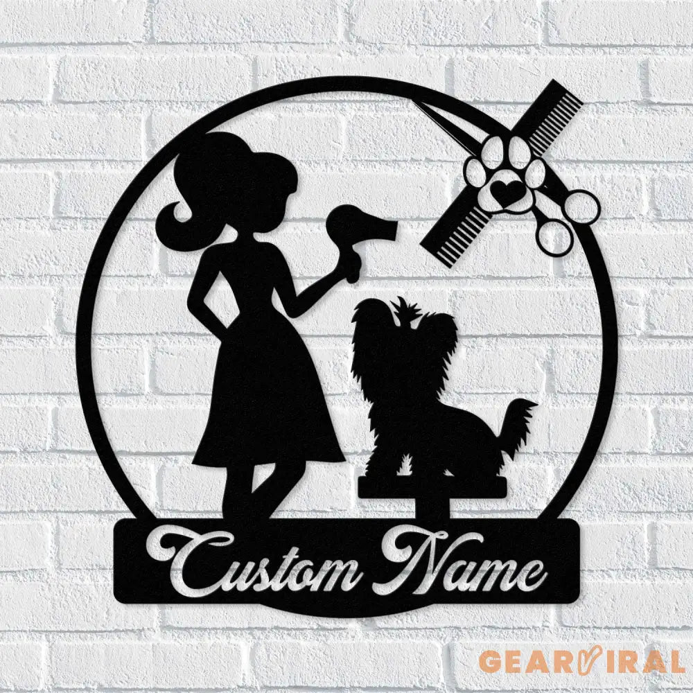 Personalized Dog Grooming Hair Salon Metal Wall Art LED Light - Custom Groomer Name Sign Home Decor - Pet Grooming