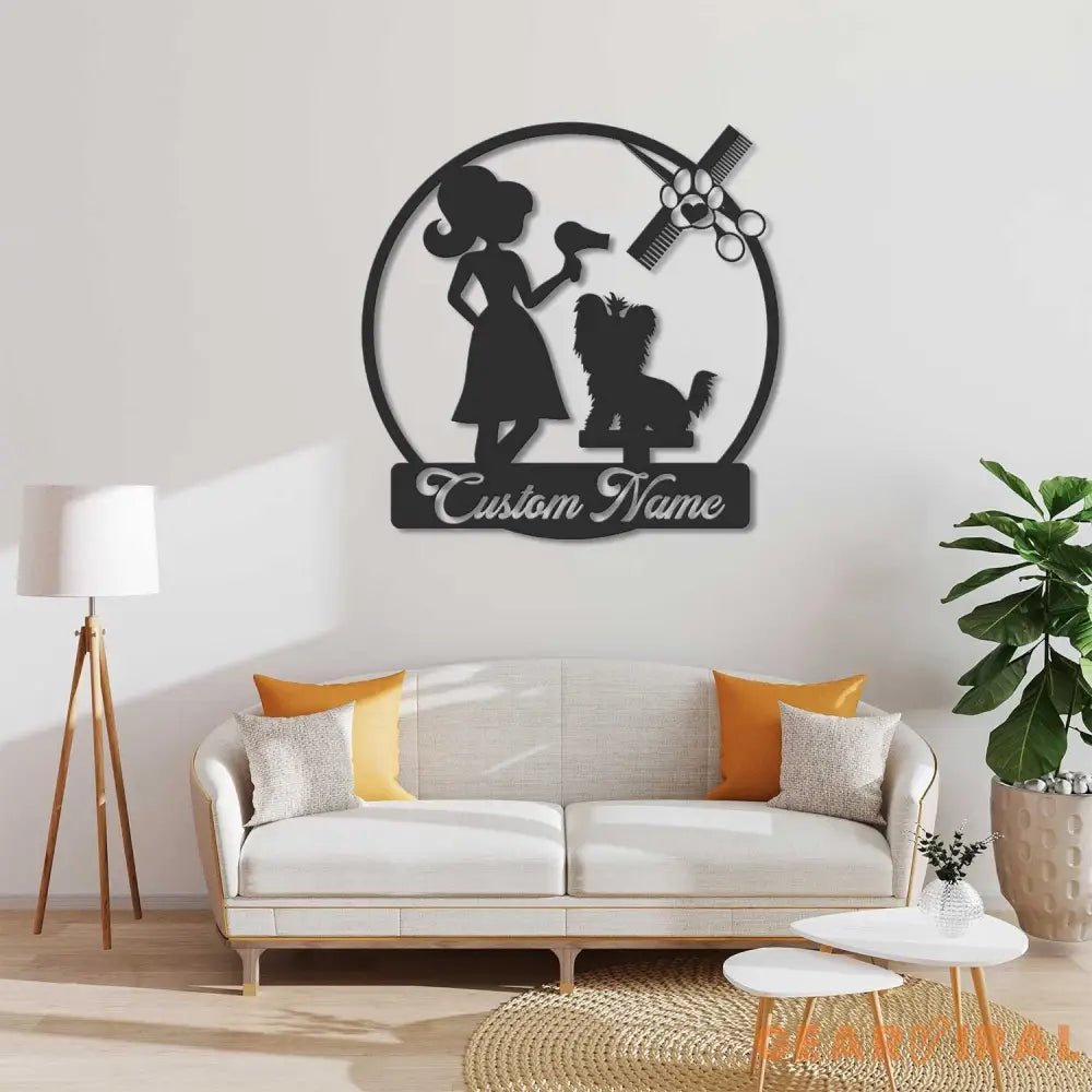 Personalized Dog Grooming Hair Salon Metal Wall Art LED Light - Custom Groomer Name Sign Home Decor - Pet Grooming