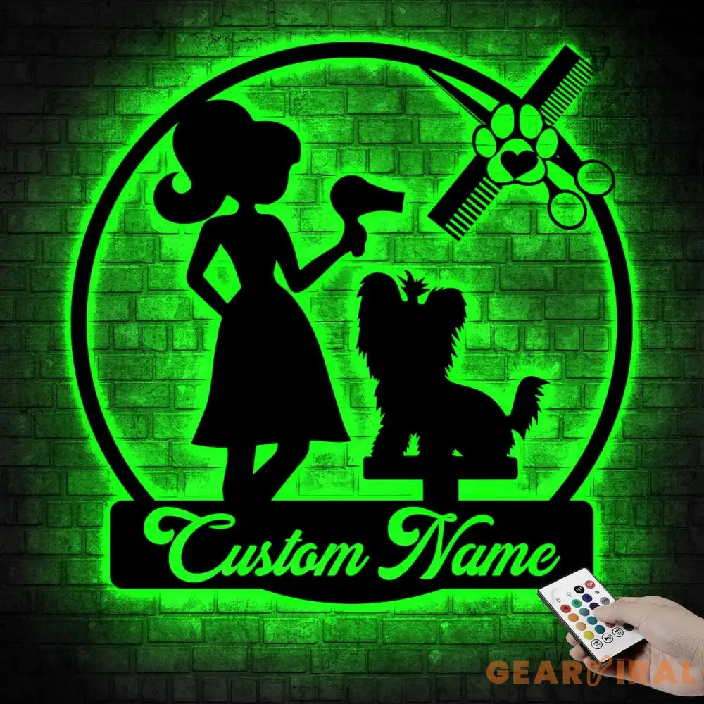 Personalized Dog Grooming Hair Salon Metal Wall Art LED Light - Custom Groomer Name Sign Home Decor - Pet Grooming