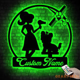 Personalized Dog Grooming Hair Salon Metal Wall Art LED Light - Custom Groomer Name Sign Home Decor - Pet Grooming