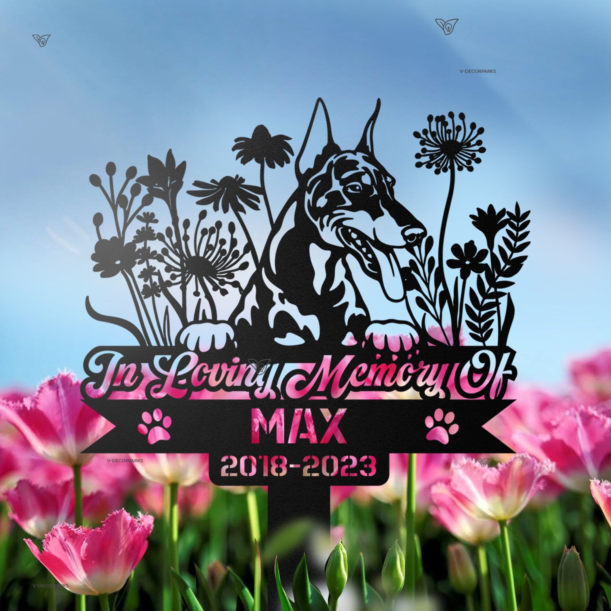 Personalized Dog Memorial Stake - Doberman Sign - In Loving Memory Doberman Dog - Metal Stake | GearViral