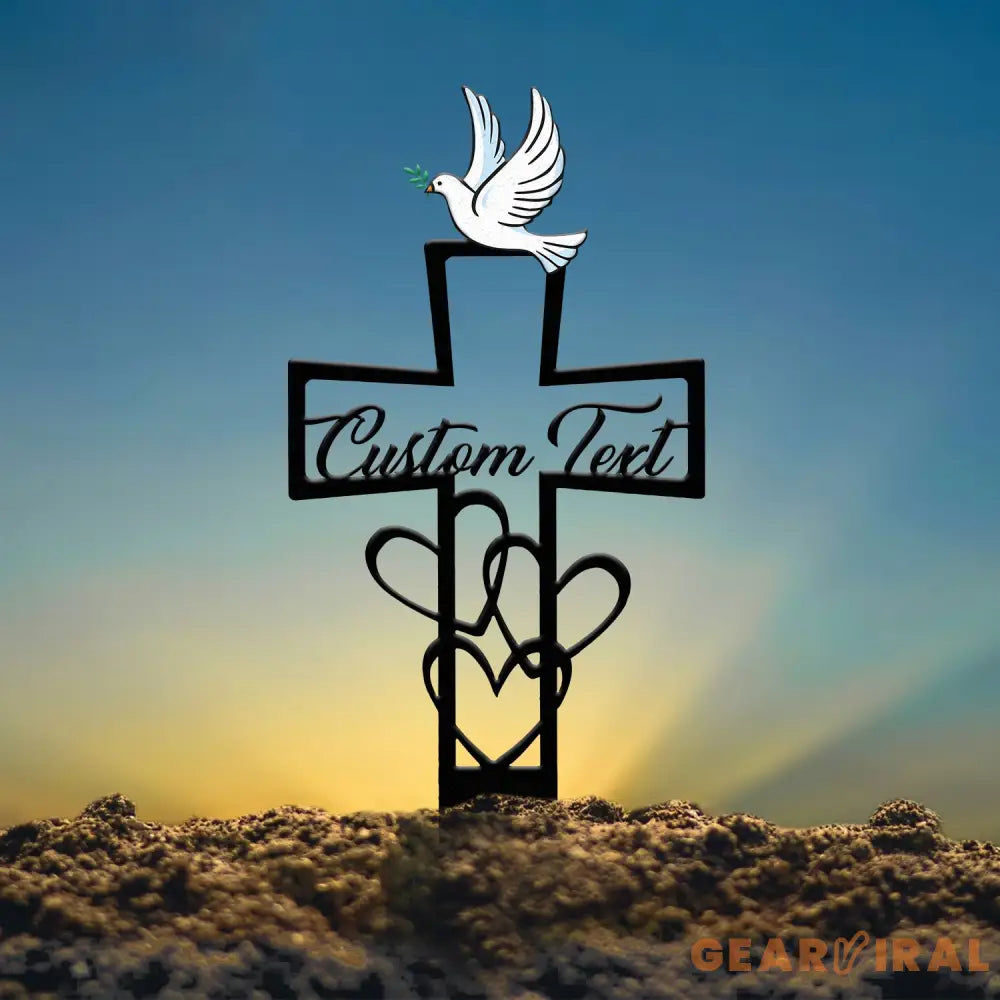 Personalized Dove Memorial Heart Cross Stake Grave Marker Outdoor Memorial Plaque Cross Garden Stake Yard Sign Sympathy