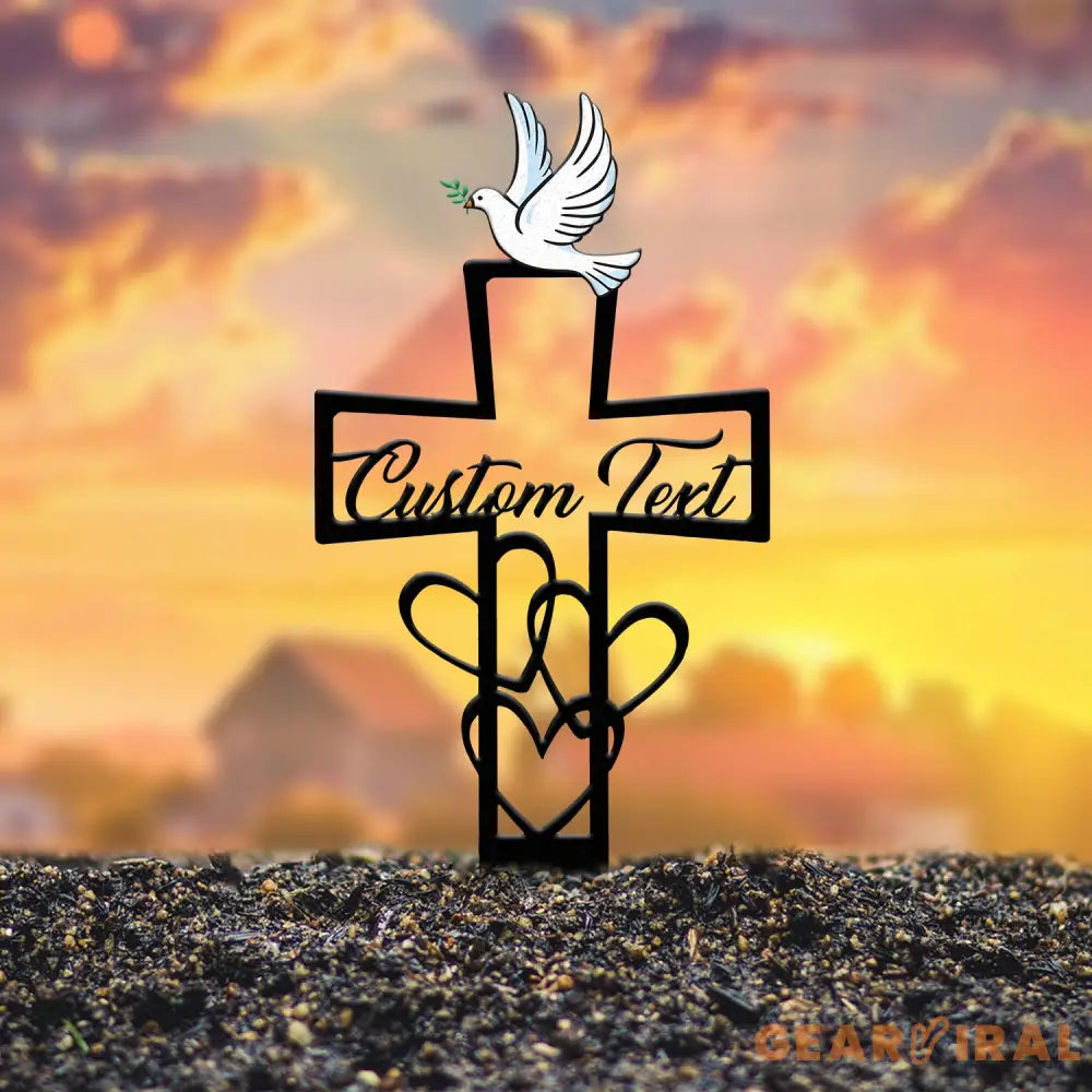 Personalized Dove Memorial Heart Cross Stake Grave Marker Outdoor Memorial Plaque Cross Garden Stake Yard Sign Sympathy