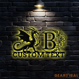 Personalized Dragon Metal Sign - Dragon Outdoor Sign - Family LED Wall Decor Personalized Wall Art Housewarming Family