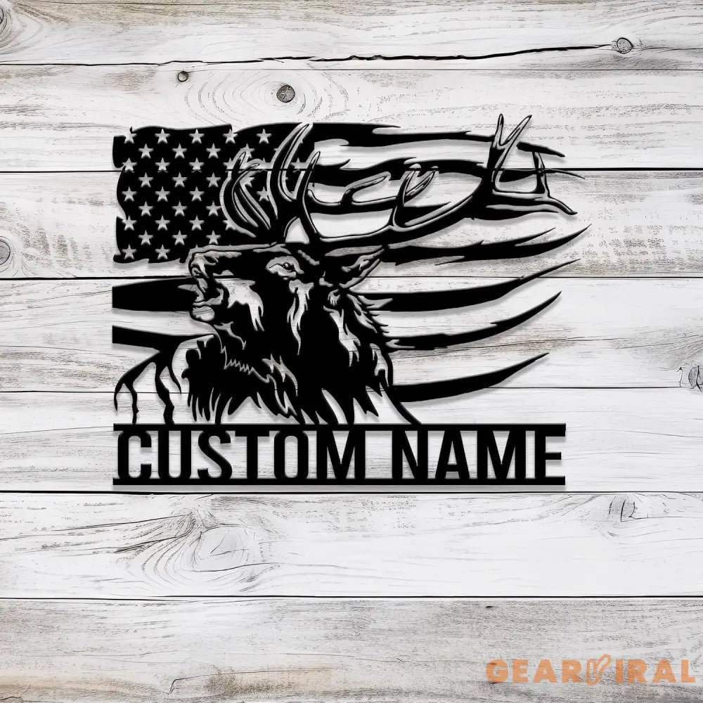 Personalized Elk US Flag Name Sign with Led Light Custom Metal Deer Family Sign Deer Wall Art Decor For Room Hunter