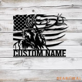 Personalized Elk US Flag Name Sign with Led Light Custom Metal Deer Family Sign Deer Wall Art Decor For Room Hunter