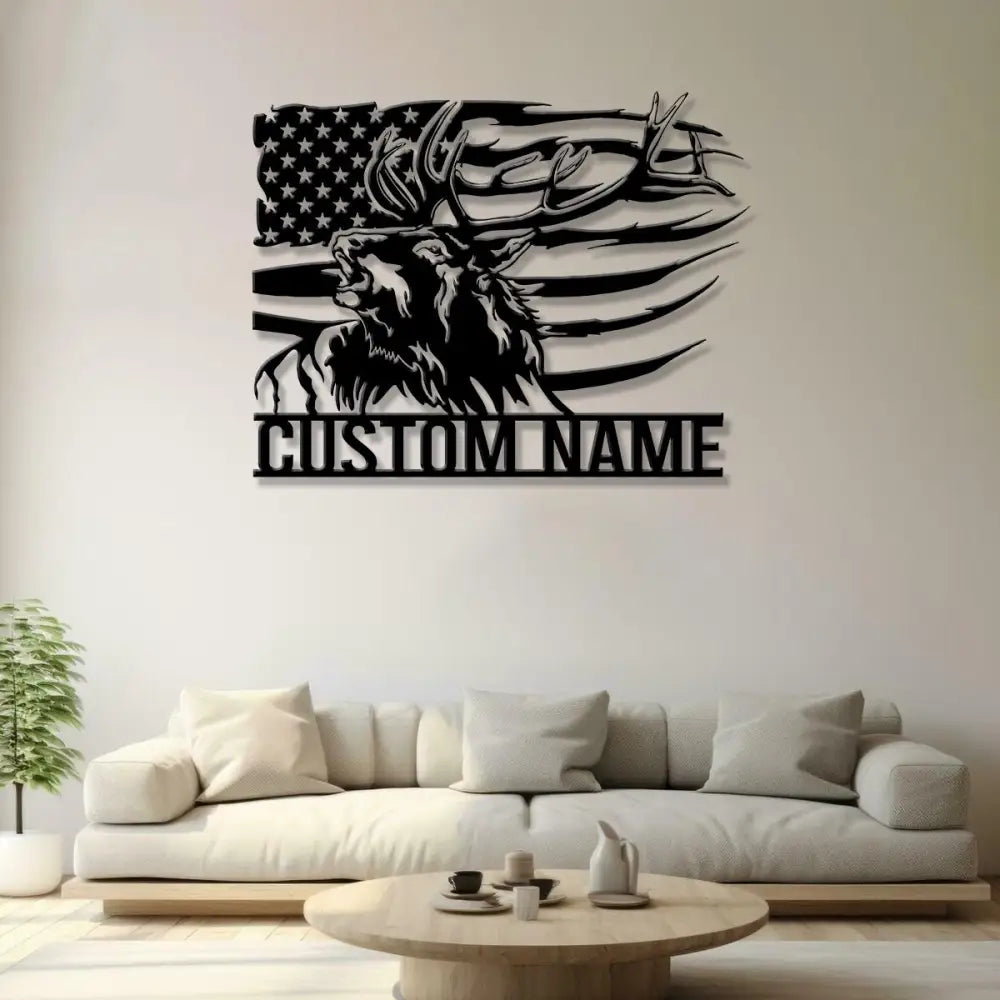 Personalized Elk US Flag Name Sign with Led Light Custom Metal Deer Family Sign Deer Wall Art Decor For Room Hunter