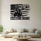 Personalized Elk US Flag Name Sign with Led Light Custom Metal Deer Family Sign Deer Wall Art Decor For Room Hunter