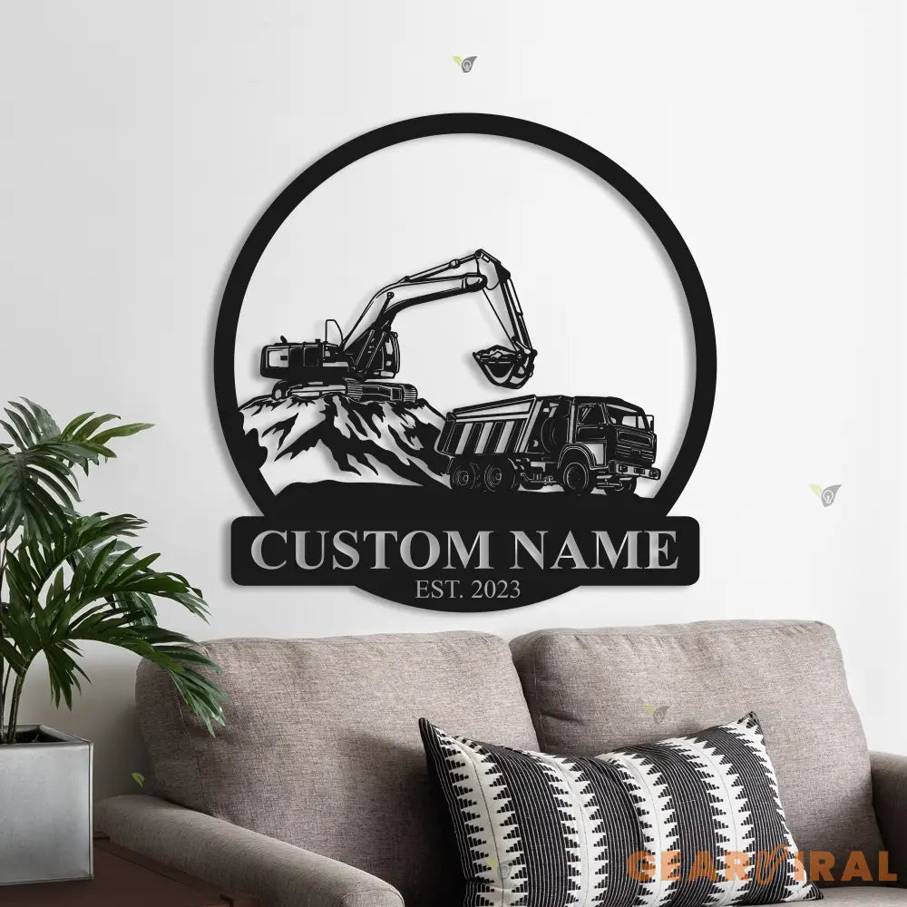 Personalized Excavator Name Sign Custom Excavator Driver Metal Wall Art LED Light Home Decor Construction Decoration