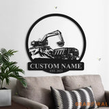 Personalized Excavator Name Sign Custom Excavator Driver Metal Wall Art LED Light Home Decor Construction Decoration