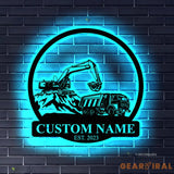 Personalized Excavator Name Sign Custom Excavator Driver Metal Wall Art LED Light Home Decor Construction Decoration