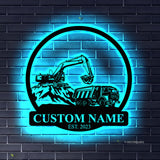 Personalized Excavator Name Sign Custom Excavator Driver Metal Wall Art LED Light Home Decor Construction Decoration Birthday Xmas Dad Gift | GearViral