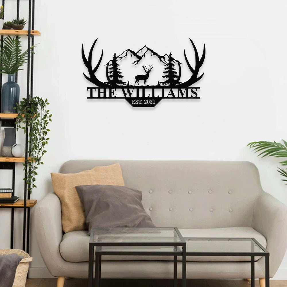 Personalized Family Name Hunting Metal Sign | Housewarming Gift - Last Name Initial Hanging -  Personalize Hunting Metal Sign - Metal Decor
