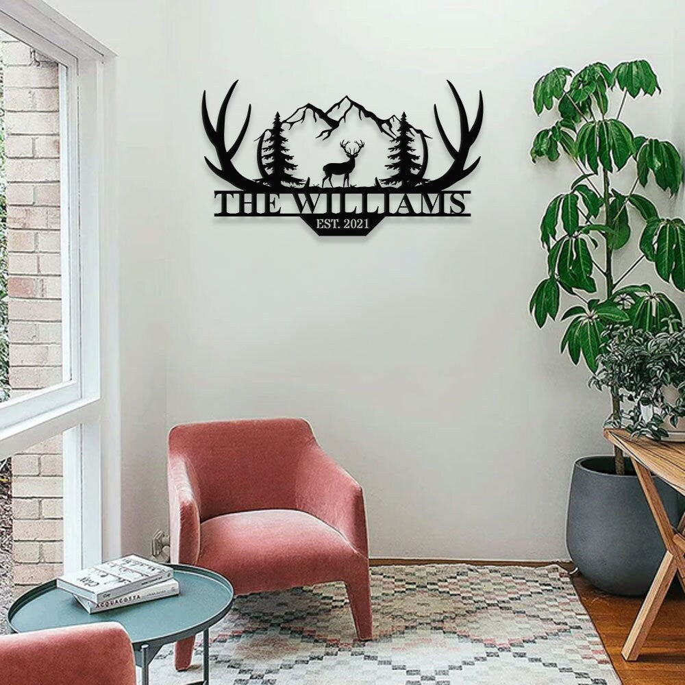 Personalized Family Name Hunting Metal Sign | Housewarming Gift - Last Name Initial Hanging -  Personalize Hunting Metal Sign - Metal Decor