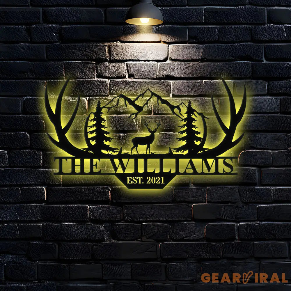 Personalized Family Name Hunting Metal Sign | Housewarming Gift - Last Name Initial Hanging - Personalize Hunting Metal