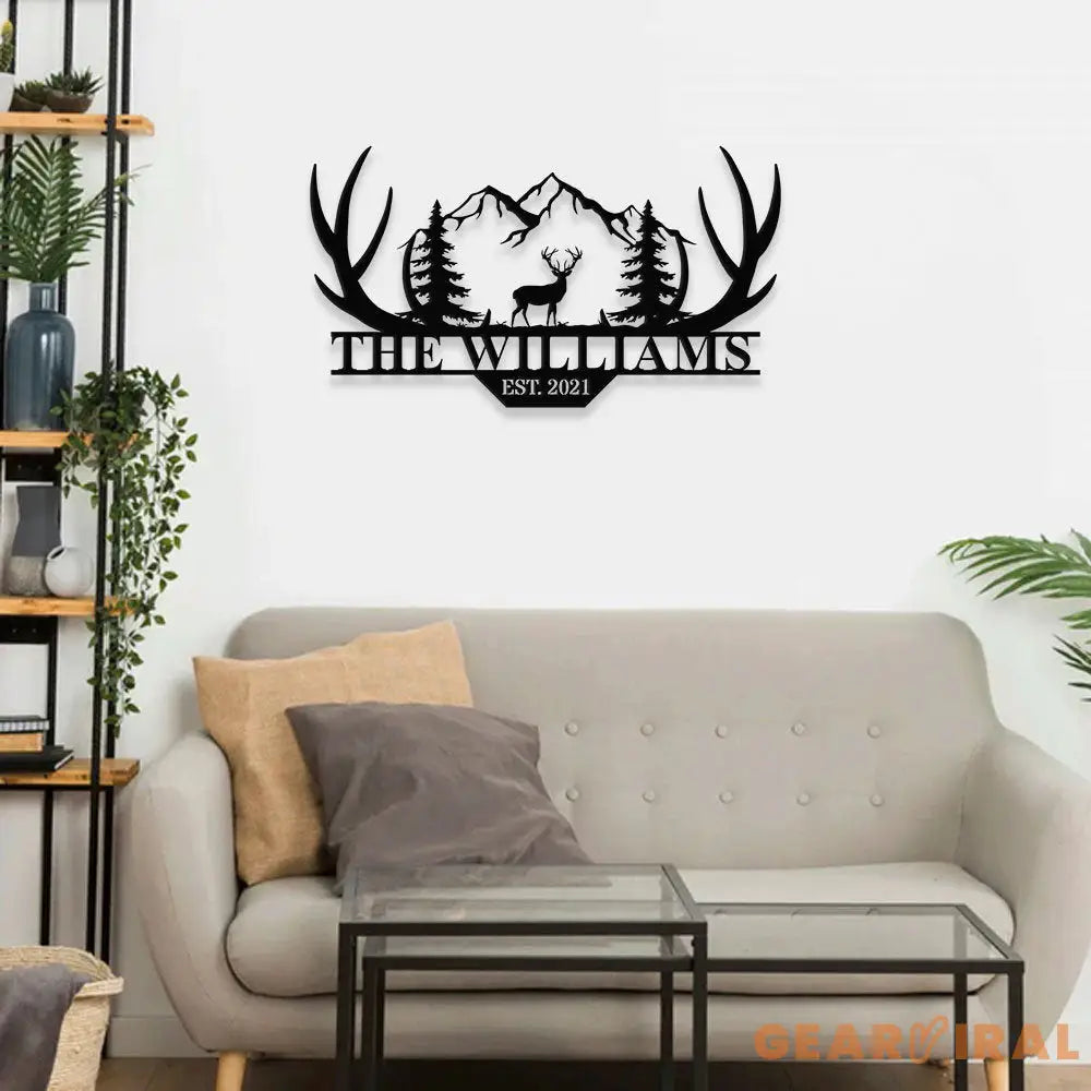 Personalized Family Name Hunting Metal Sign | Housewarming Gift - Last Name Initial Hanging - Personalize Hunting Metal