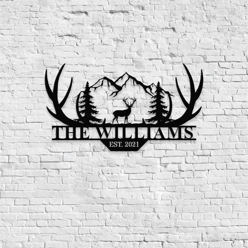 Personalized Family Name Hunting Metal Sign | Housewarming Gift - Last Name Initial Hanging - Personalize Hunting Metal