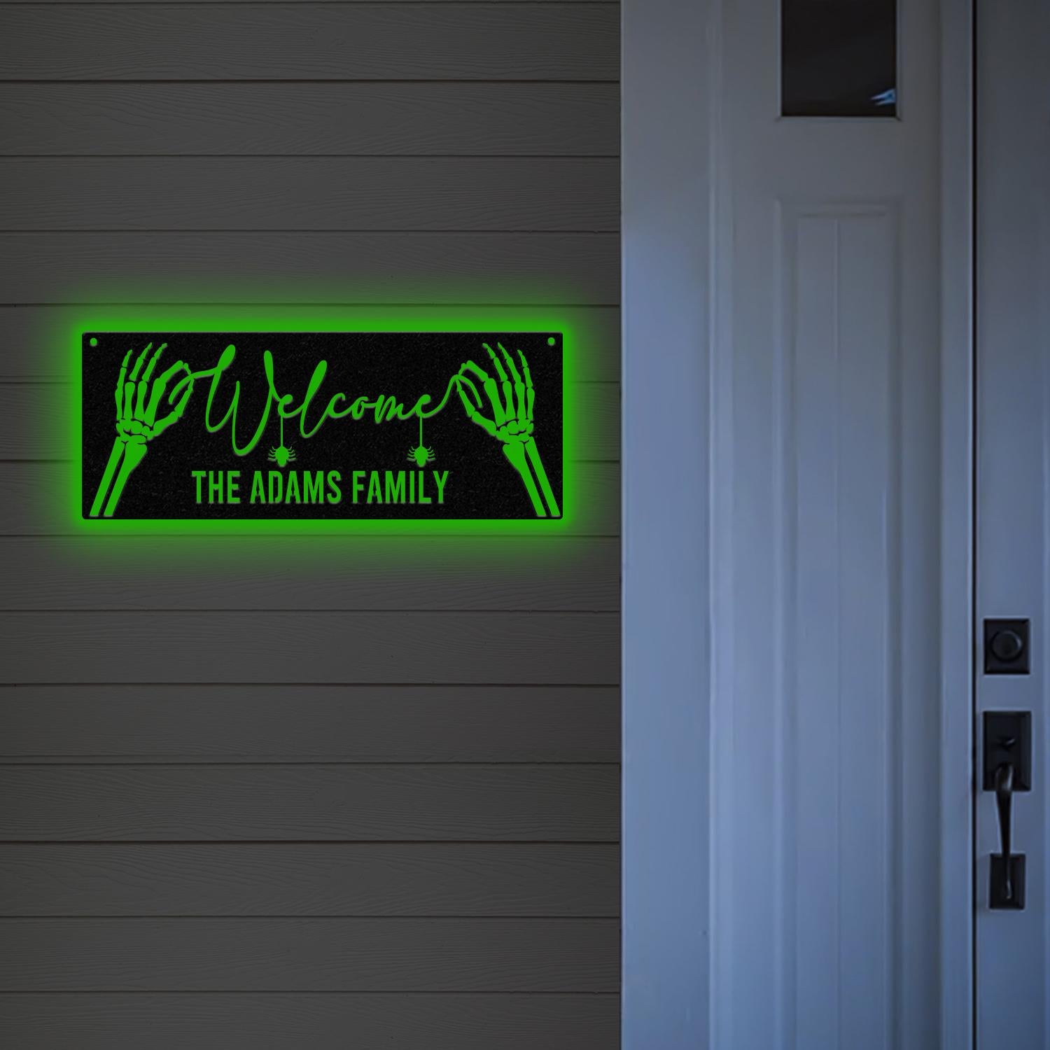 Personalized Family Name Skeleton Halloween Metal Wall Art Led Light, Custom Halloween Sign, Halloween Party Decor, Custom Welcome Sign