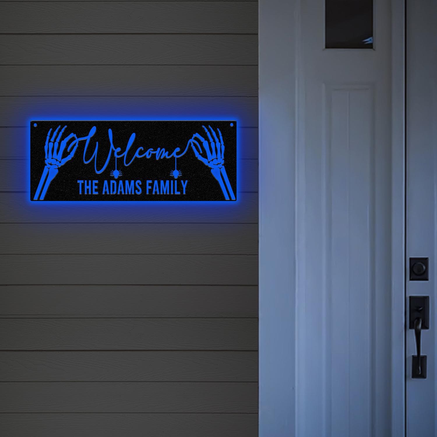 Personalized Family Name Skeleton Halloween Metal Wall Art Led Light, Custom Halloween Sign, Halloween Party Decor, Custom Welcome Sign