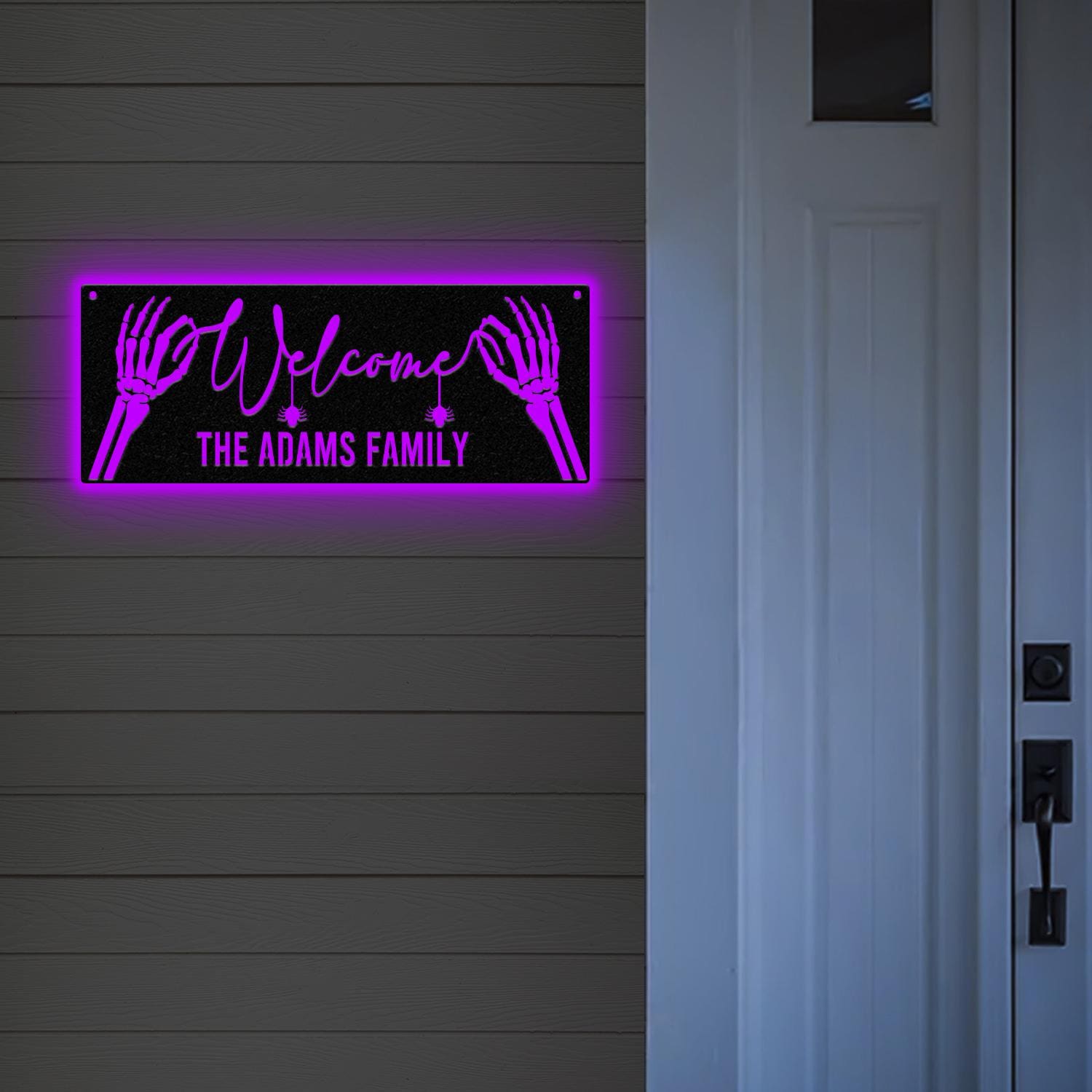 Personalized Family Name Skeleton Halloween Metal Wall Art Led Light, Custom Halloween Sign, Halloween Party Decor, Custom Welcome Sign
