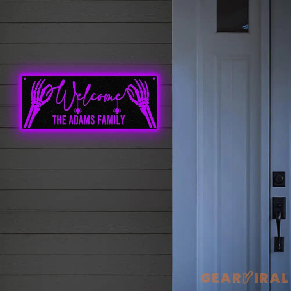 Personalized Family Name Skeleton Halloween Metal Wall Art Led Light Custom Halloween Sign Halloween Party Decor Custom