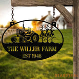Personalized Farm Sign with Tractor Design - Custom Rustic Metal Plaque for Farmhouses - Established Date - Perfect