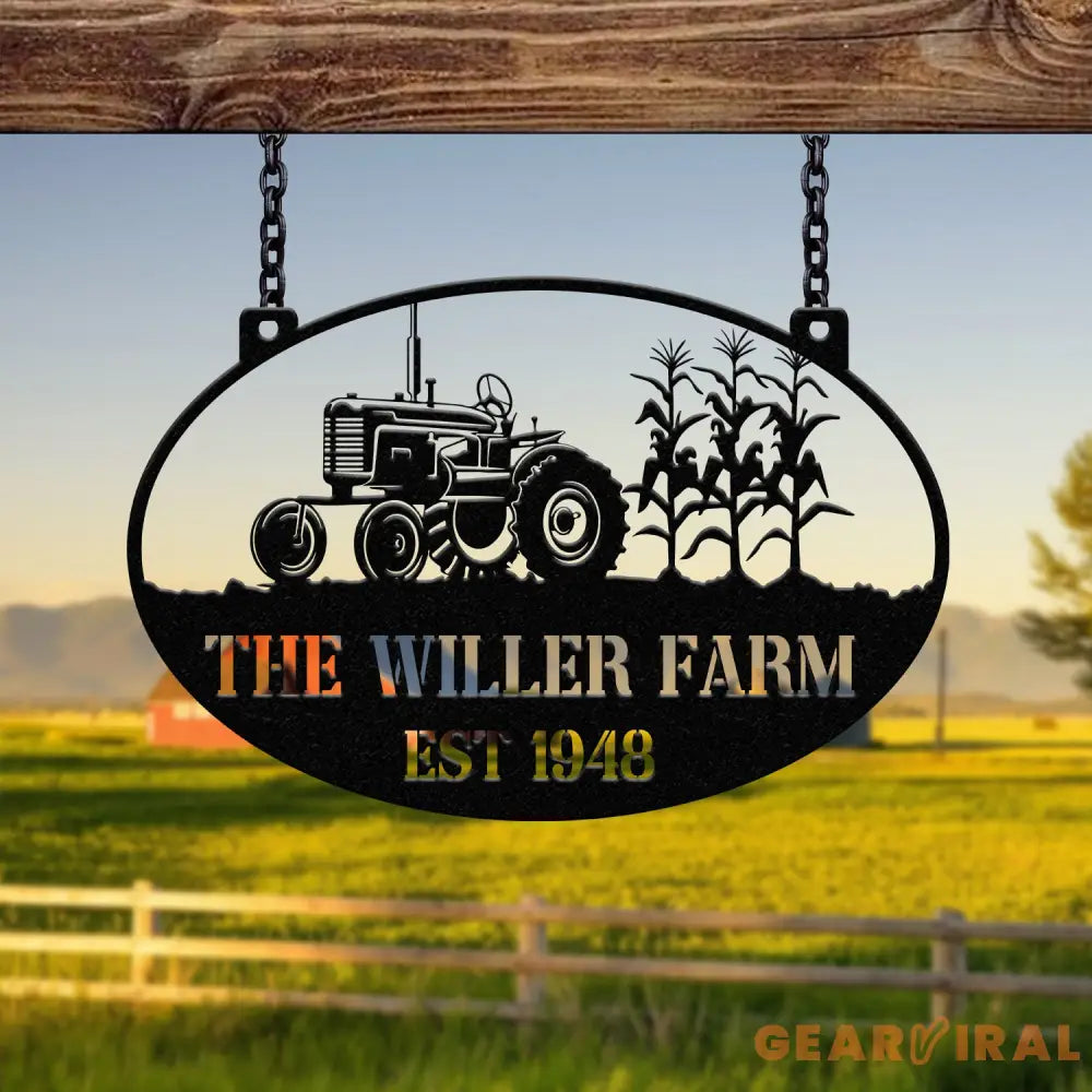 Personalized Farm Sign with Tractor Design - Custom Rustic Metal Plaque for Farmhouses - Established Date - Perfect