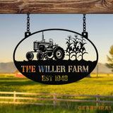 Personalized Farm Sign with Tractor Design - Custom Rustic Metal Plaque for Farmhouses - Established Date - Perfect