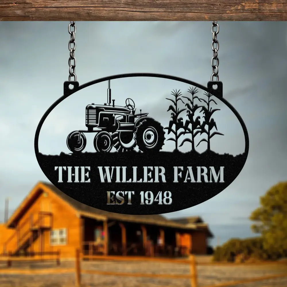 Personalized Farm Sign with Tractor Design - Custom Rustic Metal Plaque for Farmhouses - Established Date - Perfect