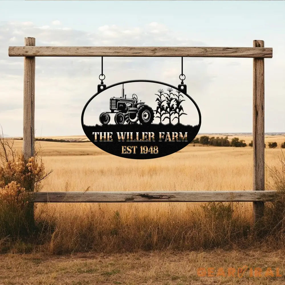 Personalized Farm Sign with Tractor Design - Custom Rustic Metal Plaque for Farmhouses - Established Date - Perfect